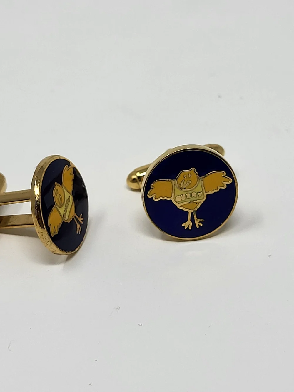 Gold and Navy Cartoon Bird Cuff Links - Men Accessories